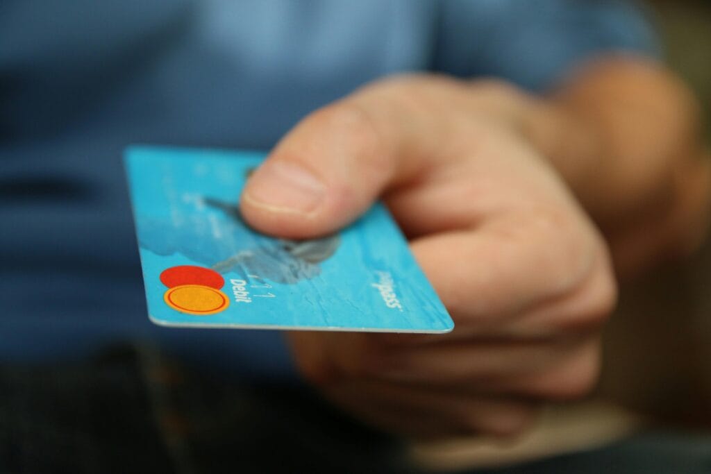 Mastercard debit card blue for making a donation