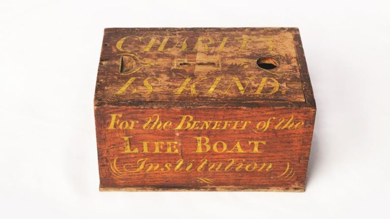 Wooden life boat donation collection tin