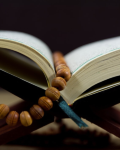 Quran open with beads during Ramadan