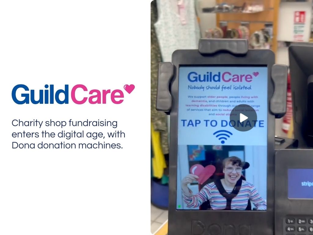 Guild Care logo and image of their card donation machine