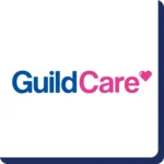 Blue and pink logo from Guild care charity shops and care homes