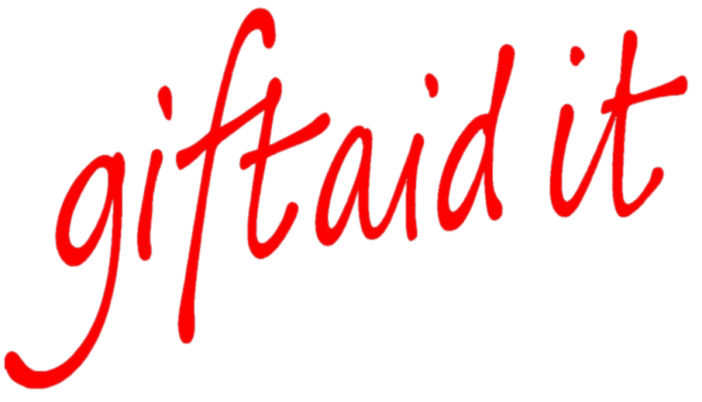 gift aid writing in red with clear background