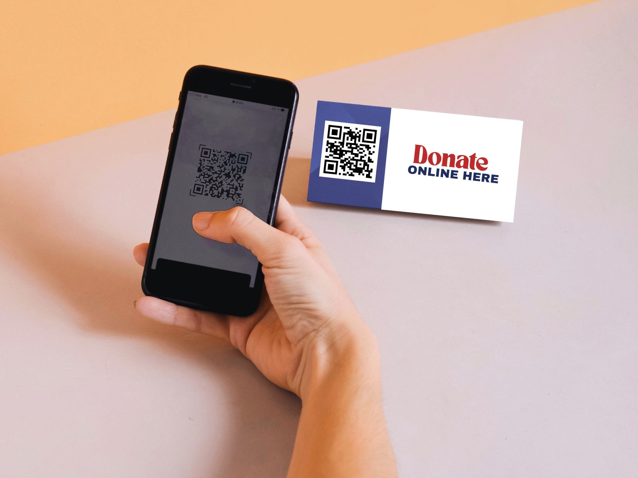 Phone scanning a qr code from Dona donations for fundraising