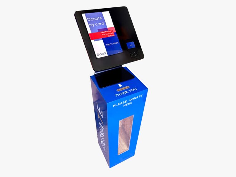 Card donation machine and cash box for fundraising - plints and custom stands kiosks
